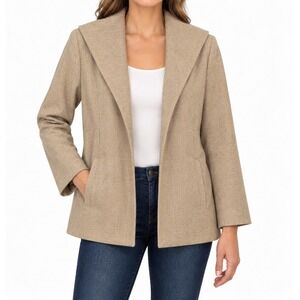 Terry Lewis Classic Luxuries Silk Linen Blend Open Front Jacket Tan Womens L